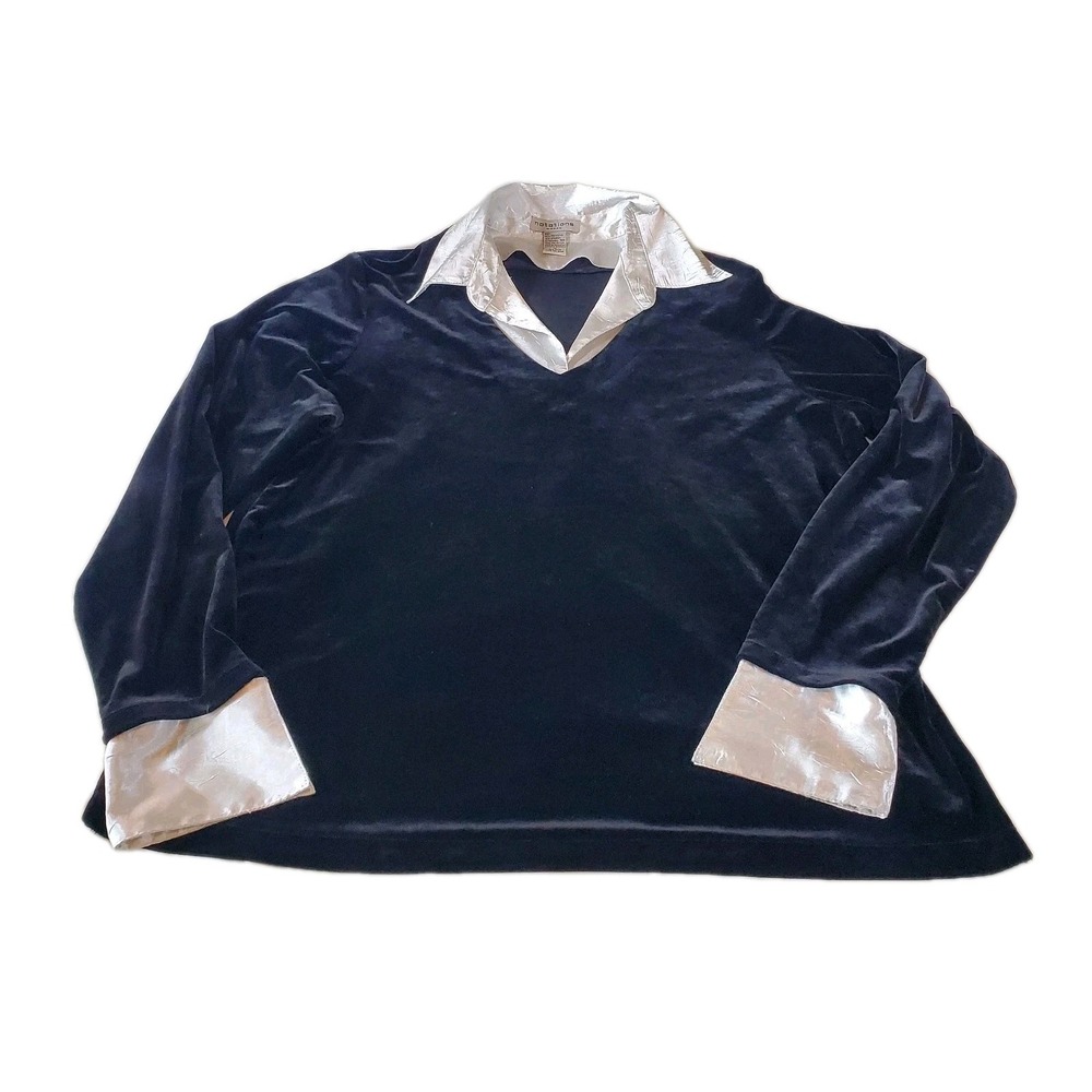 Notations sweater XL long sleeve‎ black w/white removable collar & cuffs Velvet